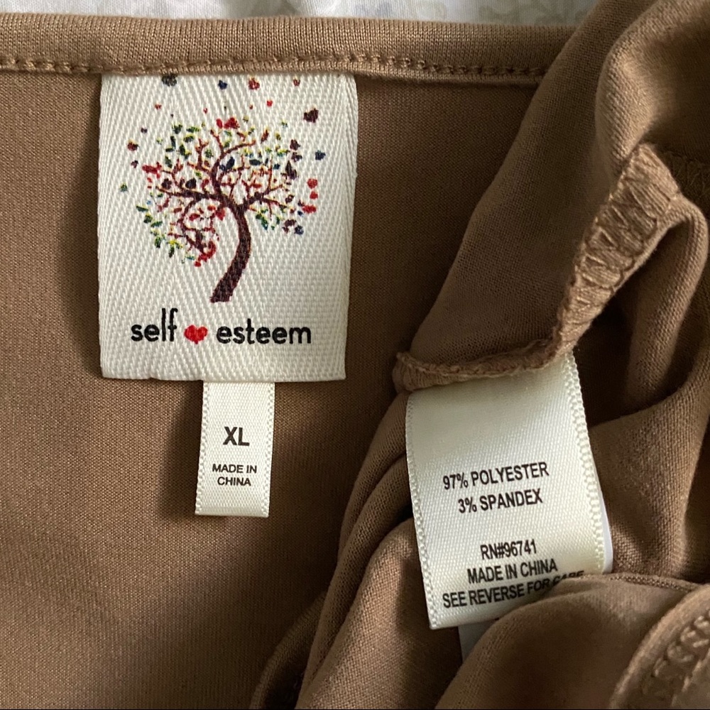 Self Esteem (juniors) scrunched cross-cross tie long sleeve crop top, camel - Picture 7 of 7